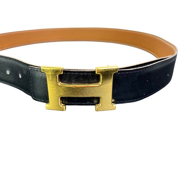 Hermès Black Brown 32mm Reversible H Logo Belt Gold Buckle Wns Classic Old Money - Picture 3 of 8